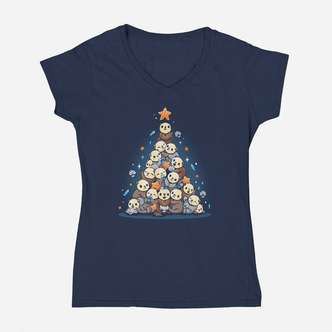 Otter Christmas-Womens-V-Neck-Tee-Vallina84