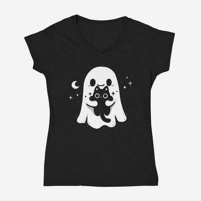 Ghost Kitten-Womens-V-Neck-Tee-Vallina84