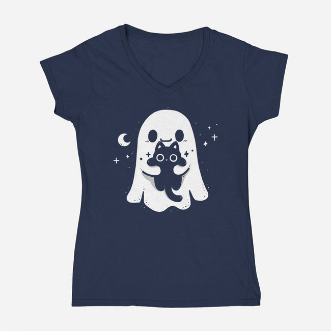 Ghost Kitten-Womens-V-Neck-Tee-Vallina84