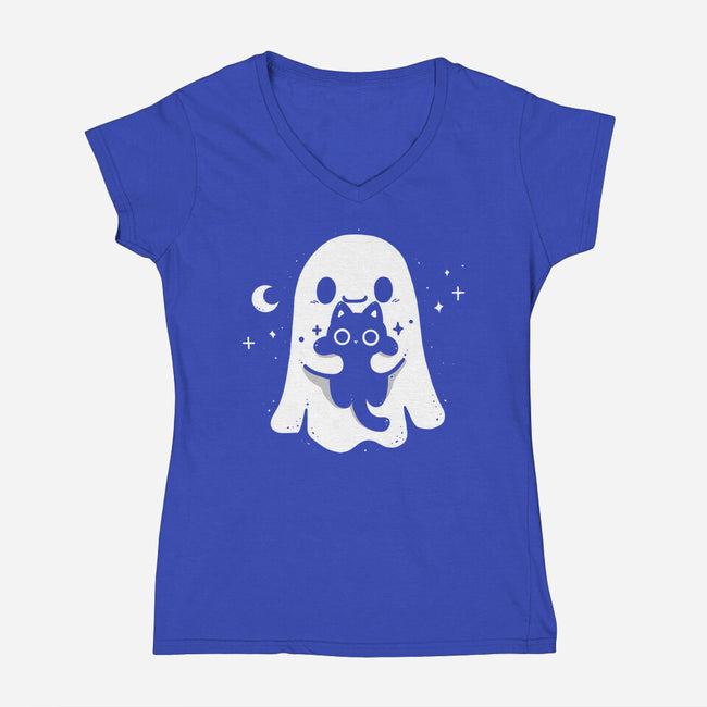Ghost Kitten-Womens-V-Neck-Tee-Vallina84