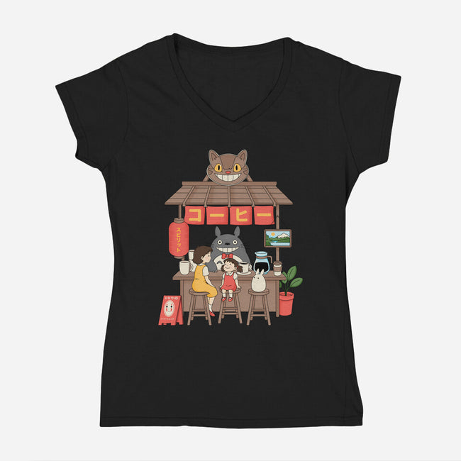 My Neighbor Coffee Shop-Womens-V-Neck-Tee-Tri haryadi