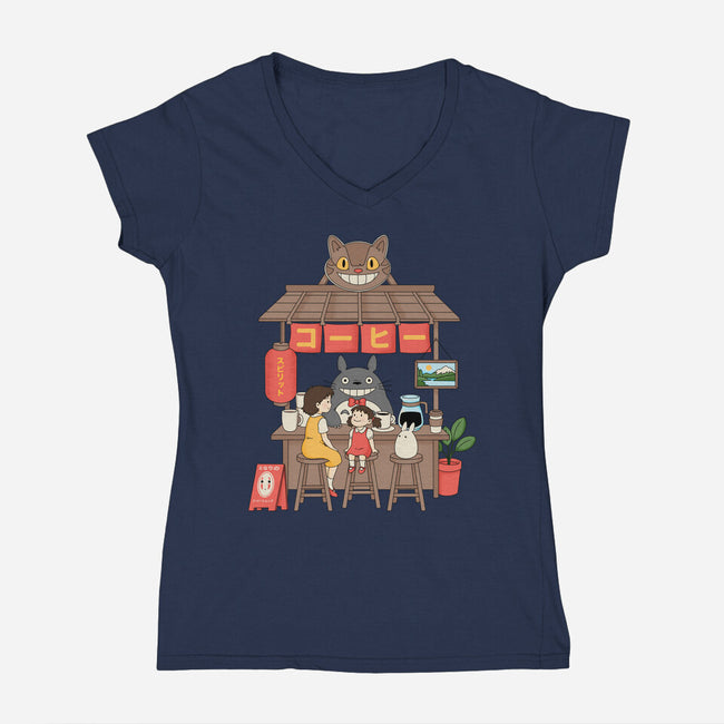My Neighbor Coffee Shop-Womens-V-Neck-Tee-Tri haryadi