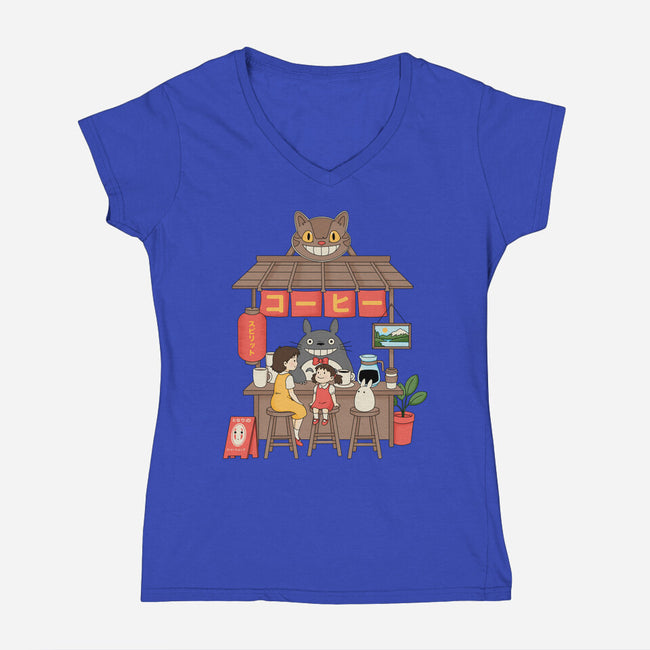 My Neighbor Coffee Shop-Womens-V-Neck-Tee-Tri haryadi