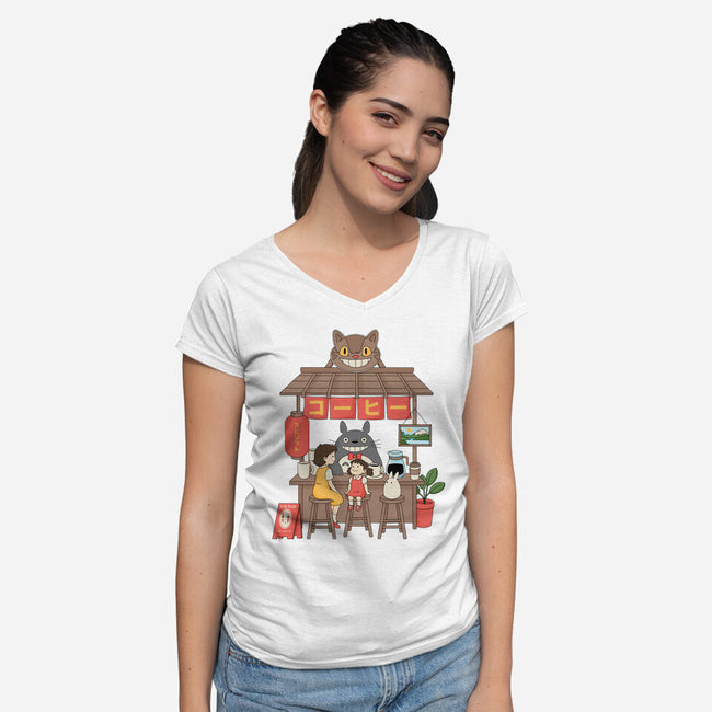 My Neighbor Coffee Shop-Womens-V-Neck-Tee-Tri haryadi