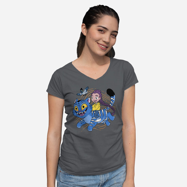 Team Tiger-Womens-V-Neck-Tee-DoOomcat