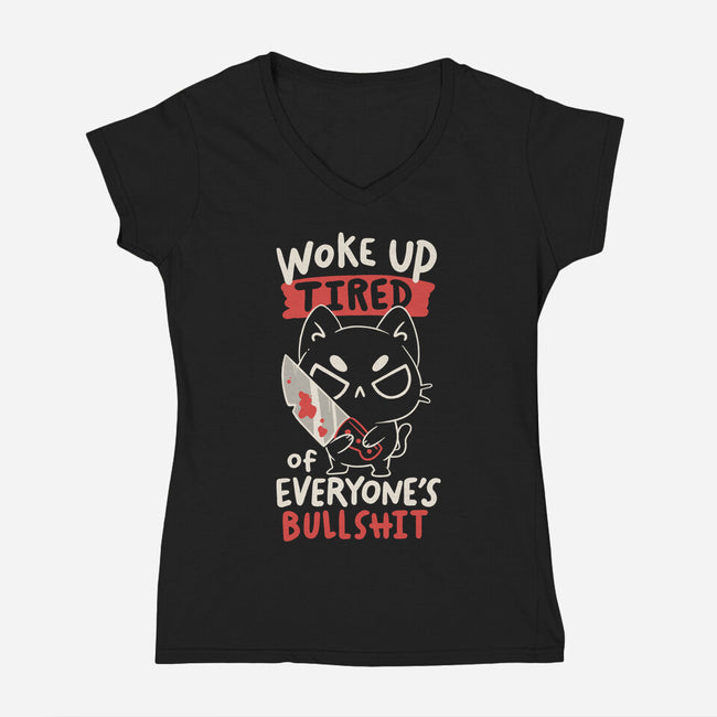 Woke Up Tired-Womens-V-Neck-Tee-koalastudio