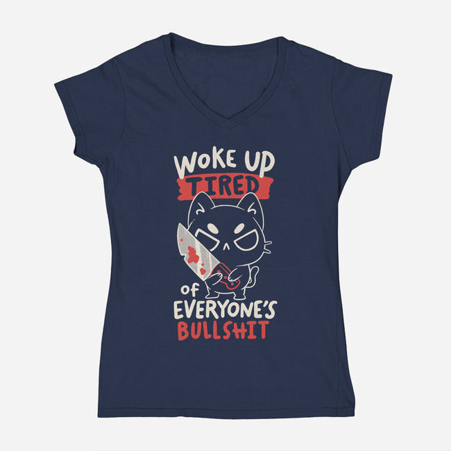 Woke Up Tired-Womens-V-Neck-Tee-koalastudio