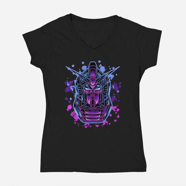 Gundam Neon-Womens-V-Neck-Tee-nickzzarto