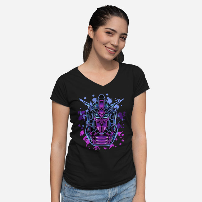 Gundam Neon-Womens-V-Neck-Tee-nickzzarto