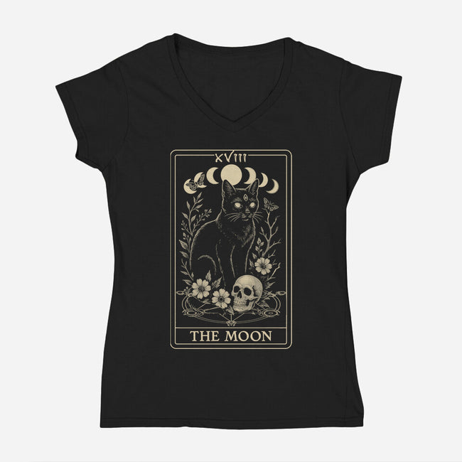 The Moon Cat Tarot-Womens-V-Neck-Tee-fanfabio