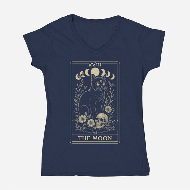 The Moon Cat Tarot-Womens-V-Neck-Tee-fanfabio