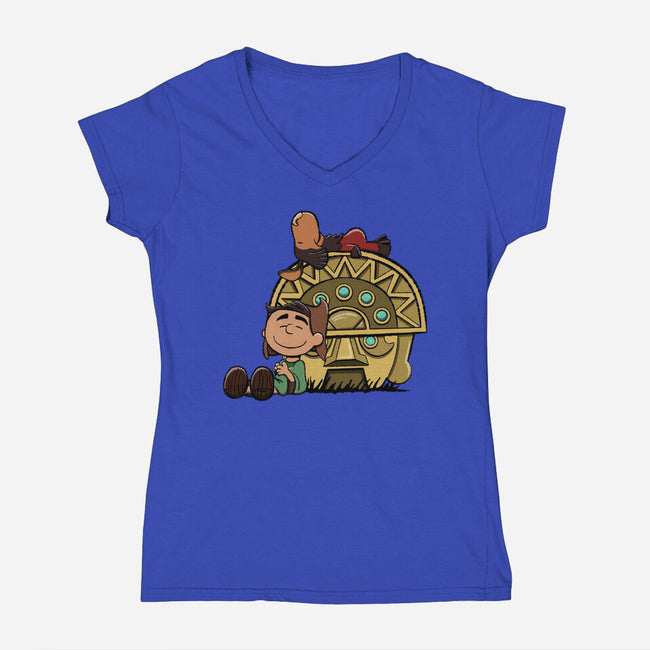 Boom Baby-Womens-V-Neck-Tee-DrawnByBryan