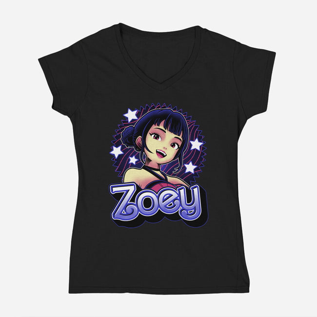 Demon Huntress Zoey-Womens-V-Neck-Tee-Astrobot Invention