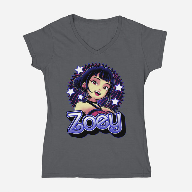 Demon Huntress Zoey-Womens-V-Neck-Tee-Astrobot Invention
