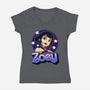 Demon Huntress Zoey-Womens-V-Neck-Tee-Astrobot Invention