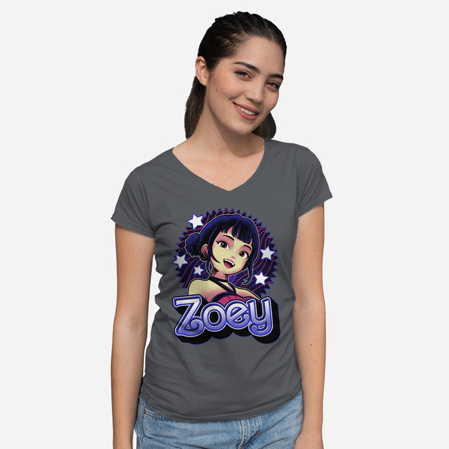 Demon Huntress Zoey-Womens-V-Neck-Tee-Astrobot Invention