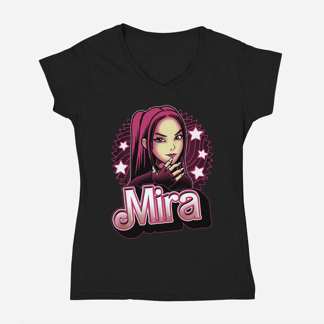 Demon Huntress Mira-Womens-V-Neck-Tee-Astrobot Invention