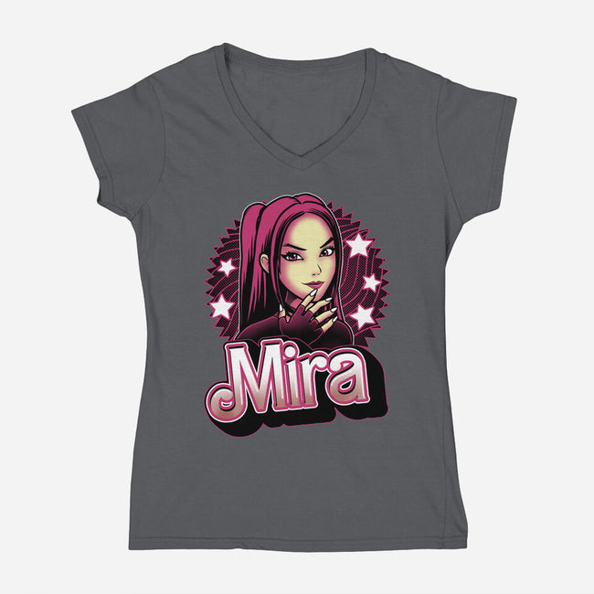 Demon Huntress Mira-Womens-V-Neck-Tee-Astrobot Invention