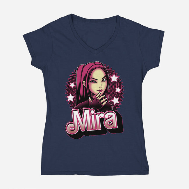 Demon Huntress Mira-Womens-V-Neck-Tee-Astrobot Invention