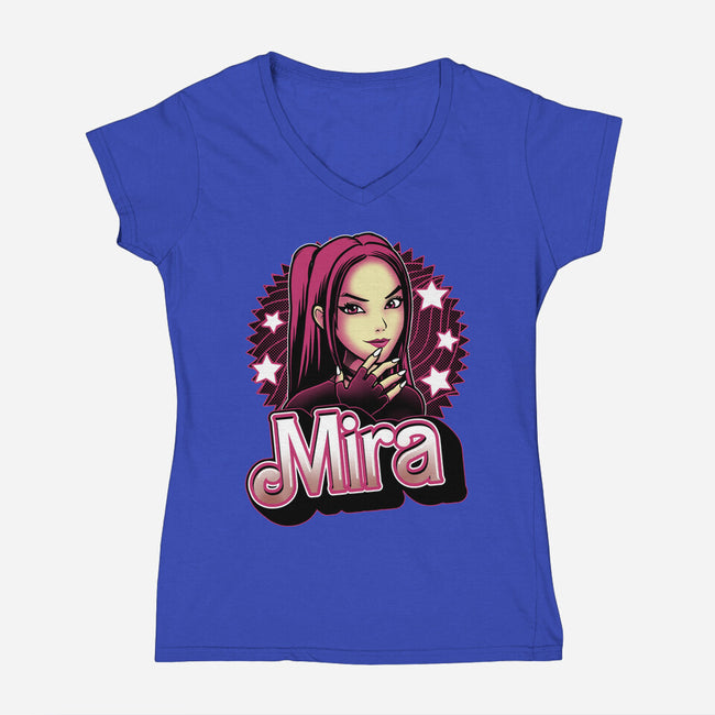 Demon Huntress Mira-Womens-V-Neck-Tee-Astrobot Invention