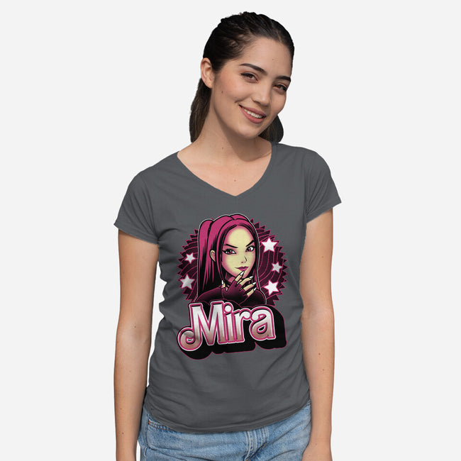 Demon Huntress Mira-Womens-V-Neck-Tee-Astrobot Invention