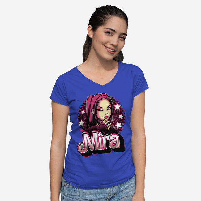 Demon Huntress Mira-Womens-V-Neck-Tee-Astrobot Invention