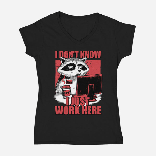 Raccoon Tired Work-Womens-V-Neck-Tee-Studio Mootant