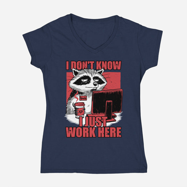 Raccoon Tired Work-Womens-V-Neck-Tee-Studio Mootant