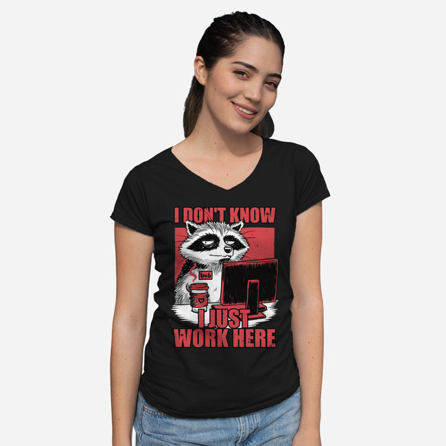 Raccoon Tired Work-Womens-V-Neck-Tee-Studio Mootant