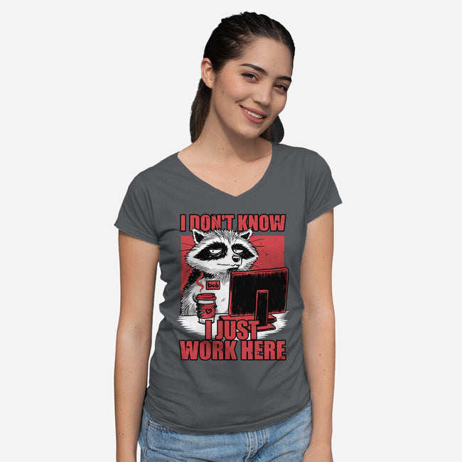Raccoon Tired Work-Womens-V-Neck-Tee-Studio Mootant