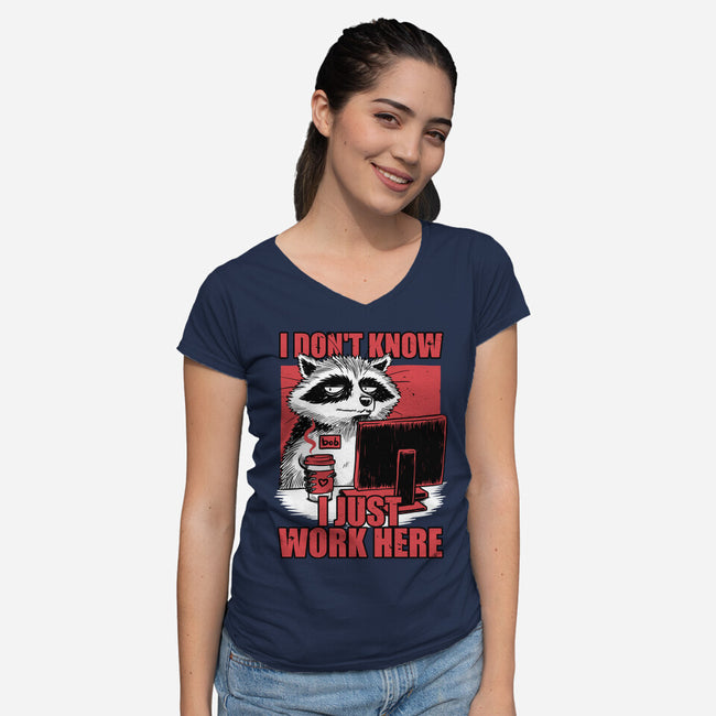 Raccoon Tired Work-Womens-V-Neck-Tee-Studio Mootant