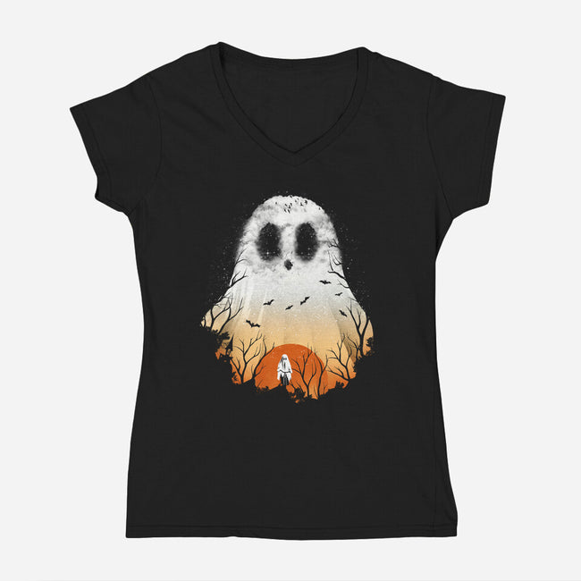 Spooky Night Landscape-Womens-V-Neck-Tee-dandingeroz
