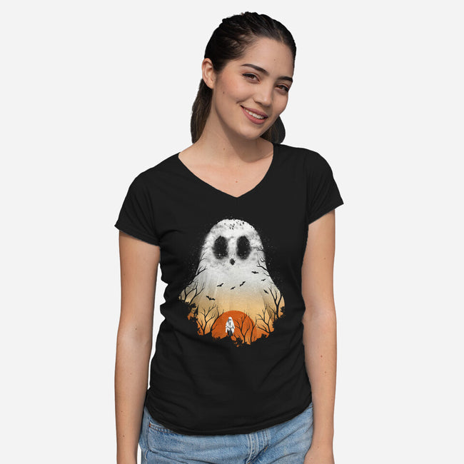 Spooky Night Landscape-Womens-V-Neck-Tee-dandingeroz