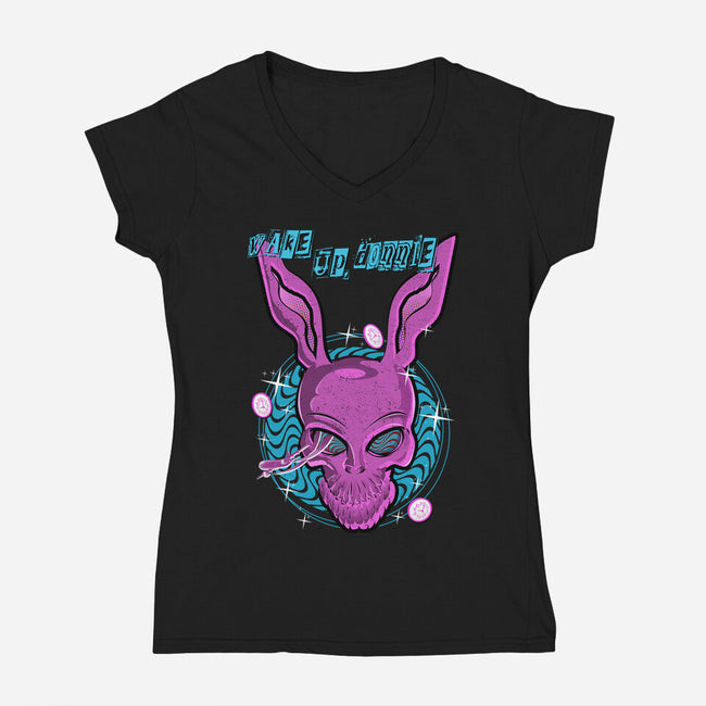 Wake Up Donnie-Womens-V-Neck-Tee-palmstreet