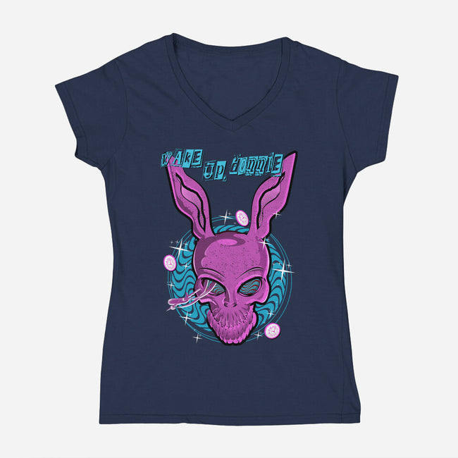 Wake Up Donnie-Womens-V-Neck-Tee-palmstreet