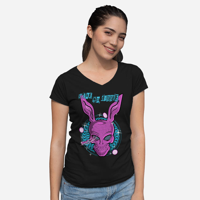 Wake Up Donnie-Womens-V-Neck-Tee-palmstreet