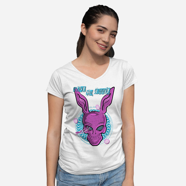 Wake Up Donnie-Womens-V-Neck-Tee-palmstreet