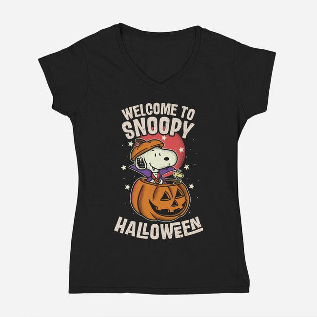 Snoopyween-Womens-V-Neck-Tee-turborat14