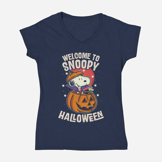 Snoopyween-Womens-V-Neck-Tee-turborat14