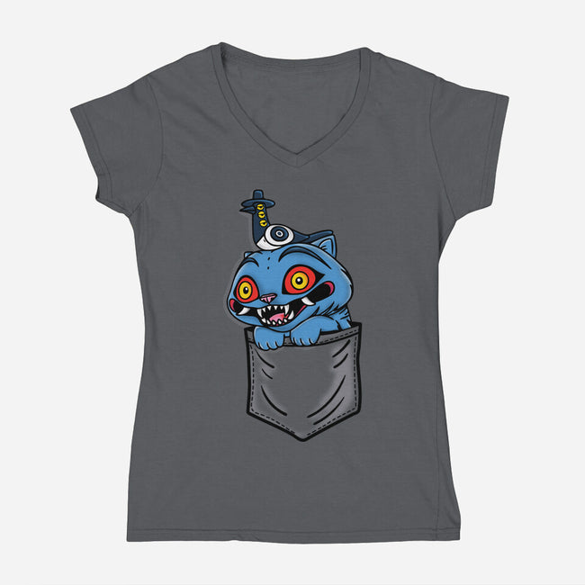 Pocket Cat-Womens-V-Neck-Tee-turborat14