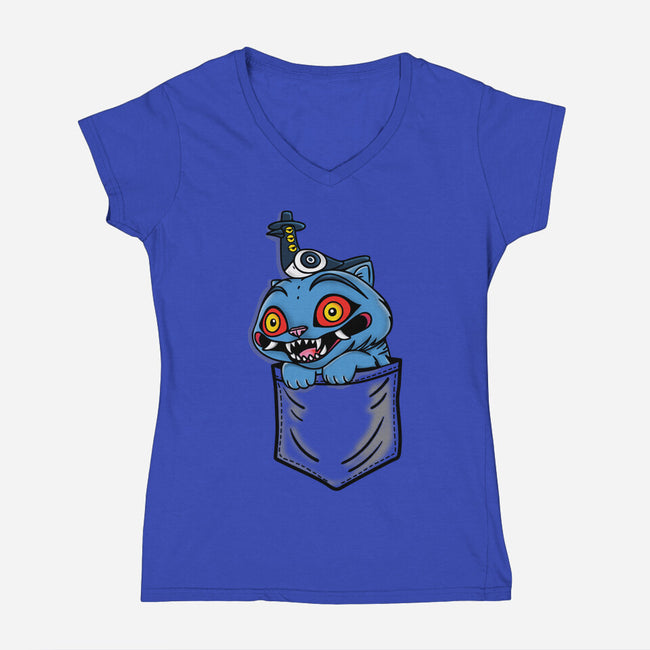 Pocket Cat-Womens-V-Neck-Tee-turborat14