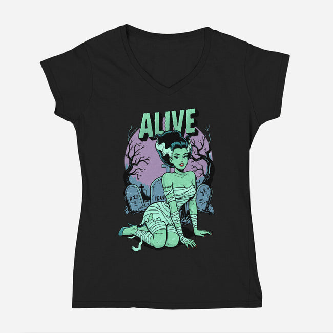 Horror Pinup-Womens-V-Neck-Tee-P1yu5h