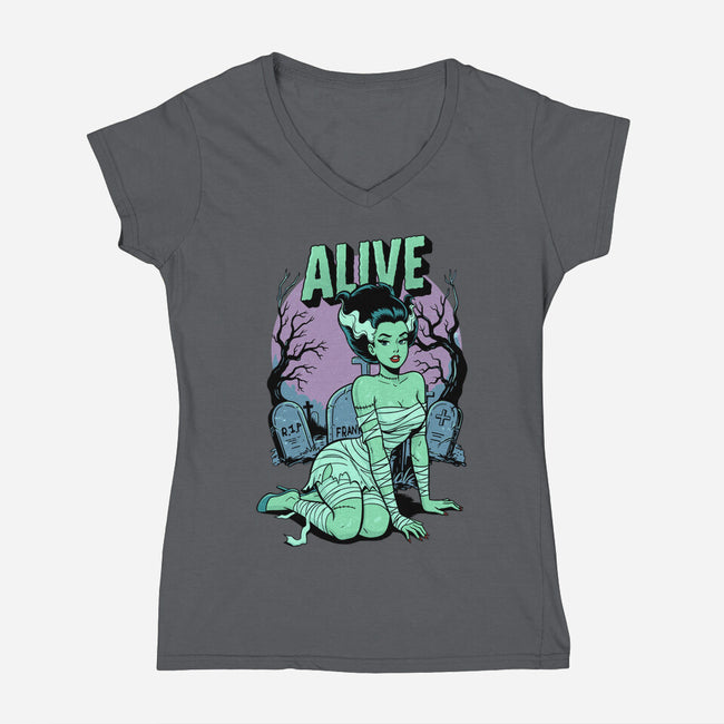 Horror Pinup-Womens-V-Neck-Tee-P1yu5h