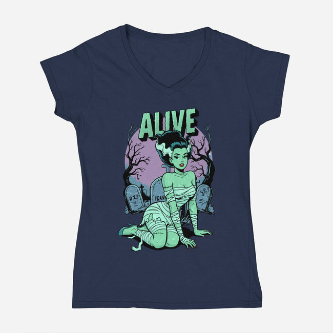 Horror Pinup-Womens-V-Neck-Tee-P1yu5h