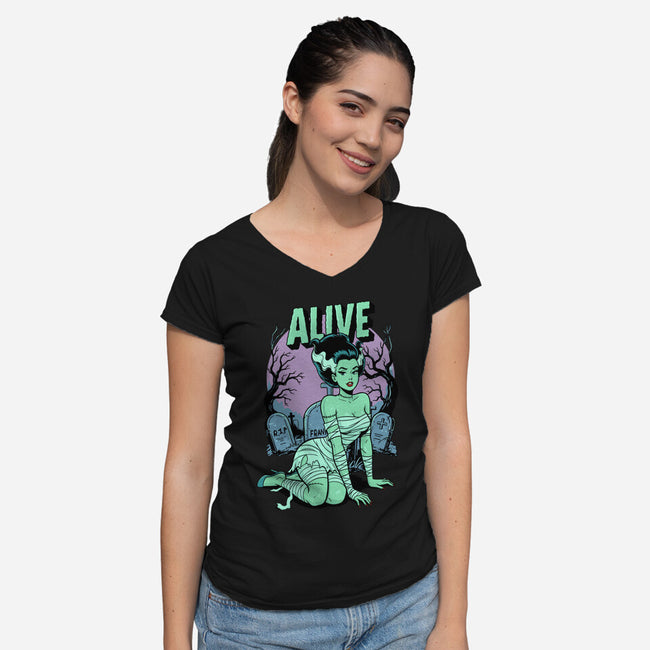 Horror Pinup-Womens-V-Neck-Tee-P1yu5h