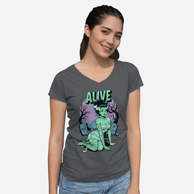 Horror Pinup-Womens-V-Neck-Tee-P1yu5h