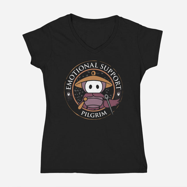 Emotional Support Pilgrim-Womens-V-Neck-Tee-rocketman_art