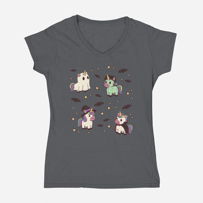 Halloween Unicorn Party-Womens-V-Neck-Tee-Loobs