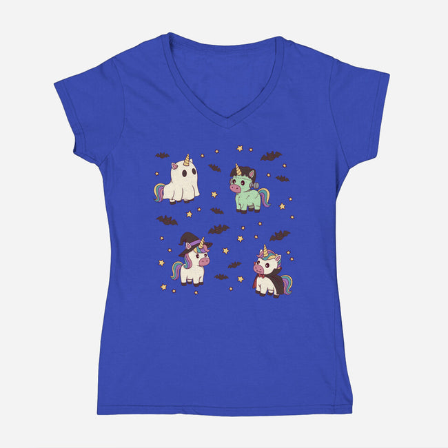 Halloween Unicorn Party-Womens-V-Neck-Tee-Loobs