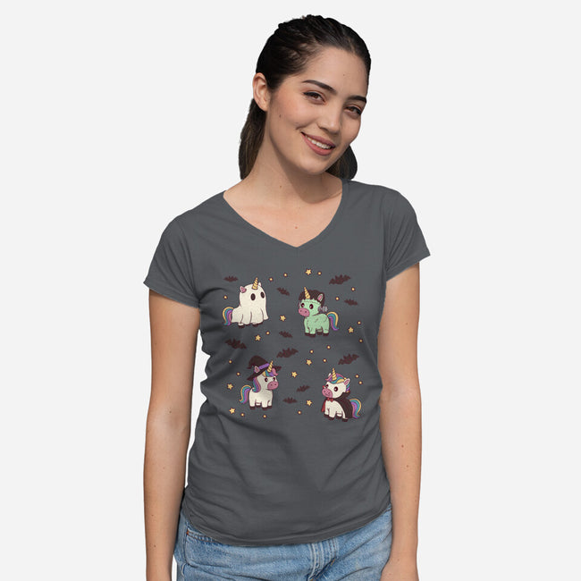 Halloween Unicorn Party-Womens-V-Neck-Tee-Loobs
